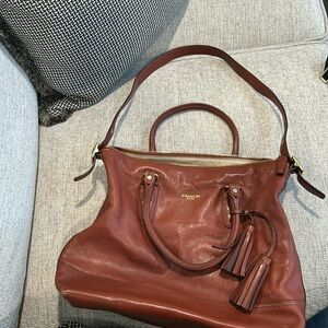 Coach Logo Tassel Charm Shoulder Crossbody Leather Bag